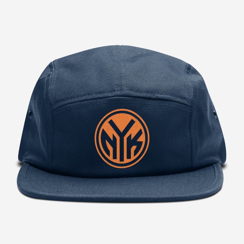 Navy Men's Five-Panel Cap with Orange Logo